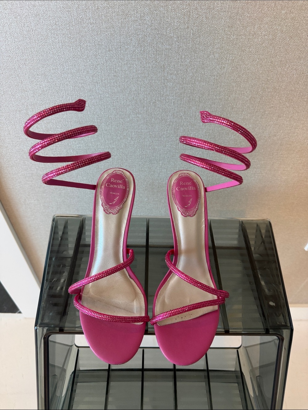 Fuchsia Spiral Strap Heeled Sandals